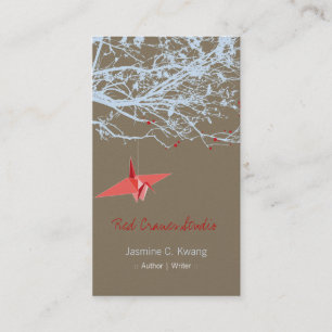 Carte De Visite Arbre silhouette des grues de papier rouge japonai