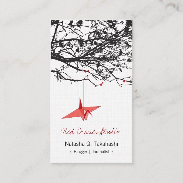 Carte De Visite Arbre silhouette des grues de papier rouge japonai (Devant)