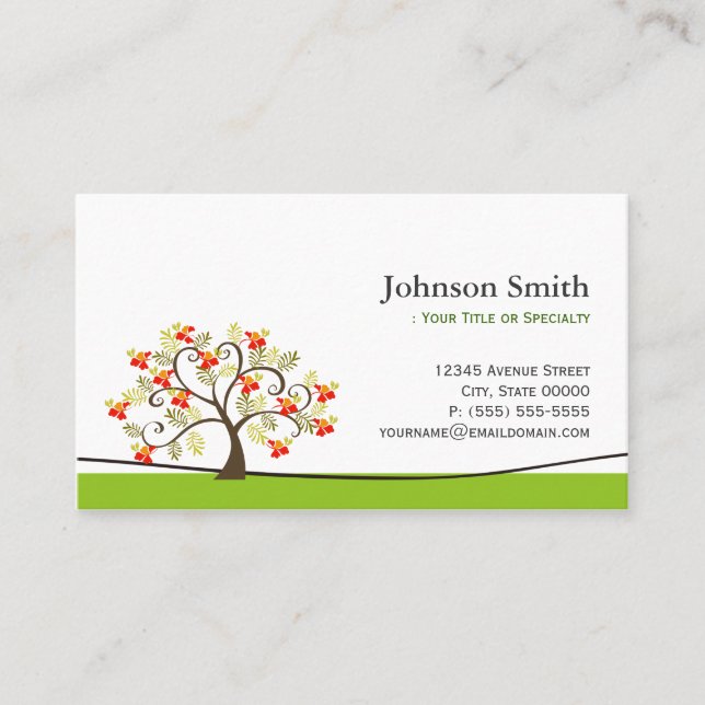 Carte De Visite Arbre tourbillon - Vert Simple Design (Devant)