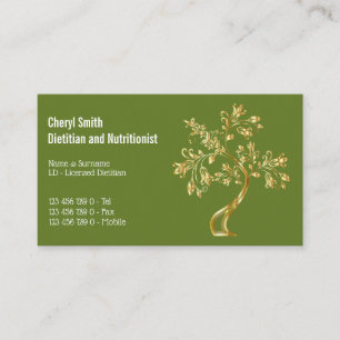 Carte De Visite Arbre vert doré diététique de vie élégant chi