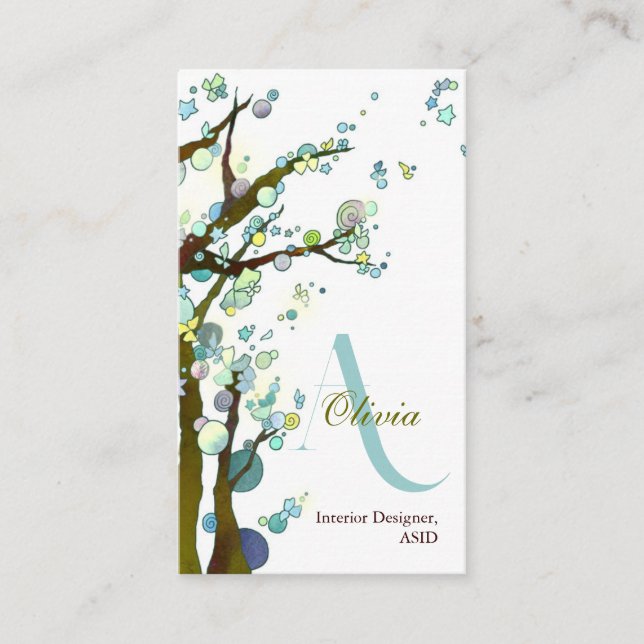 Carte De Visite Arbres lyriques Monogramme Personnalisé (Devant)