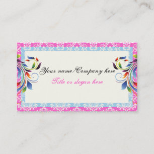 Carte De Visite Arc-en-ciel feuille bleu rose damas bordures