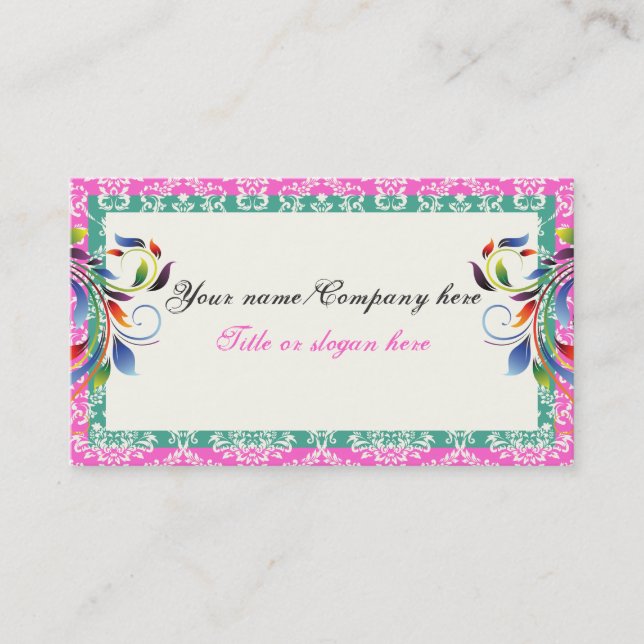 Carte De Visite Arc-en-ciel feuille de défilement turquoise rose d (Devant)