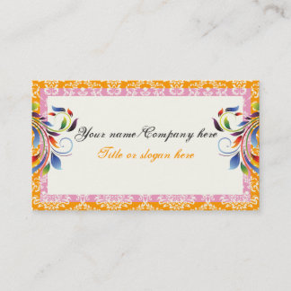 Carte De Visite Arc-en-ciel feuille orange, bordures damées roses