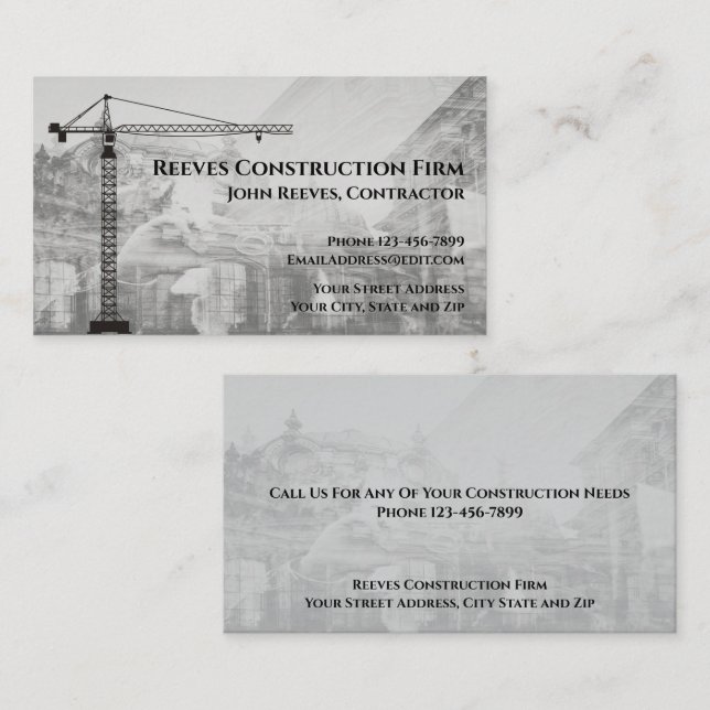 Carte de visite architecte de Contrat de construct (Devant / Derrière)
