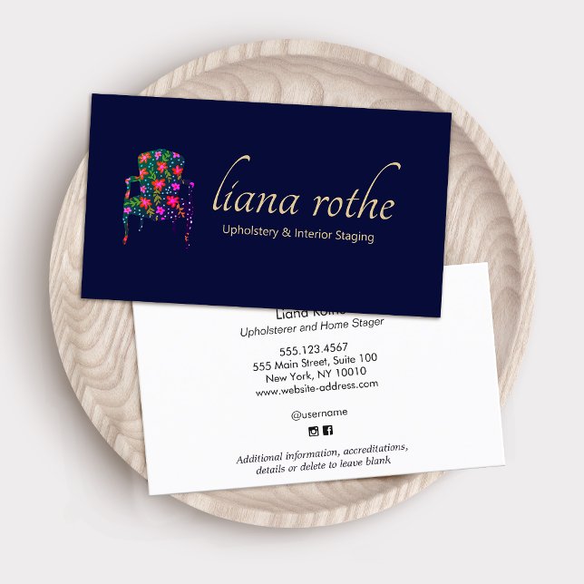 Carte De Visite Architecte d'intérieur Floral Chaise Carré (Créateur téléchargé)