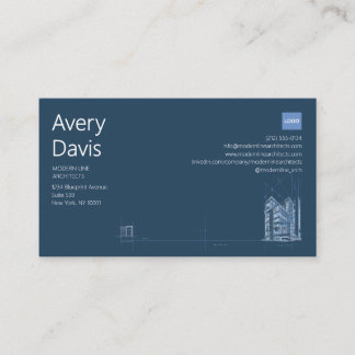 Carte De Visite Architecte Moderne Bleu Marine & Blueprint Minimal