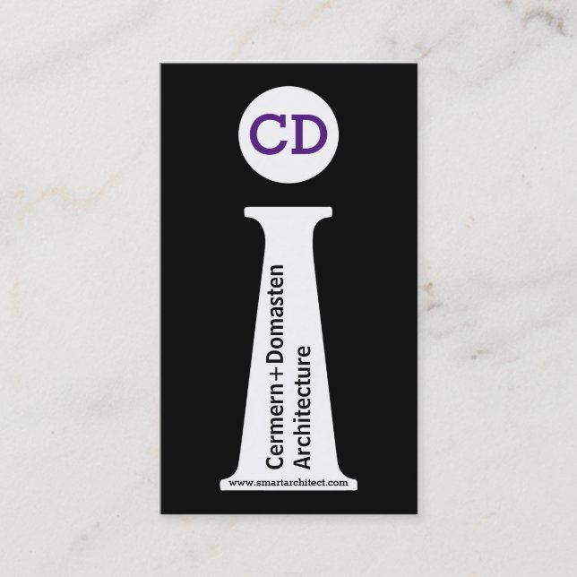 Carte De Visite Architecte moderne noir, blanc, violet monogramme (Devant)