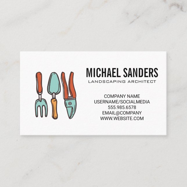 Carte De Visite Architecte paysager | Outils de jardinage (Devant)