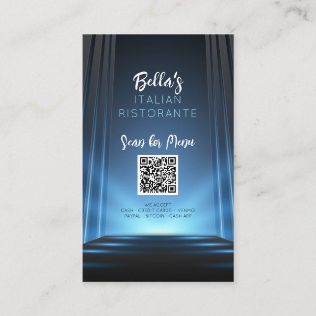 Carte De Visite Ardoise Bleu Menu Restaurant QR Code Business Sign (Devant)