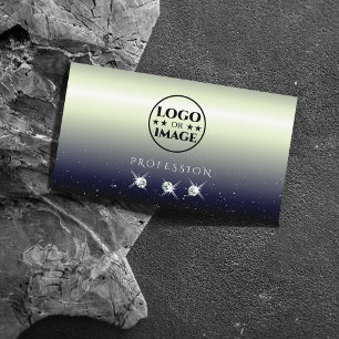 Carte De Visite Argent Bleu Noir Gradient Bijoux étincelants Ajout