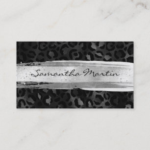 Carte De Visite Argent Brush Stroke Black Foil Leopard