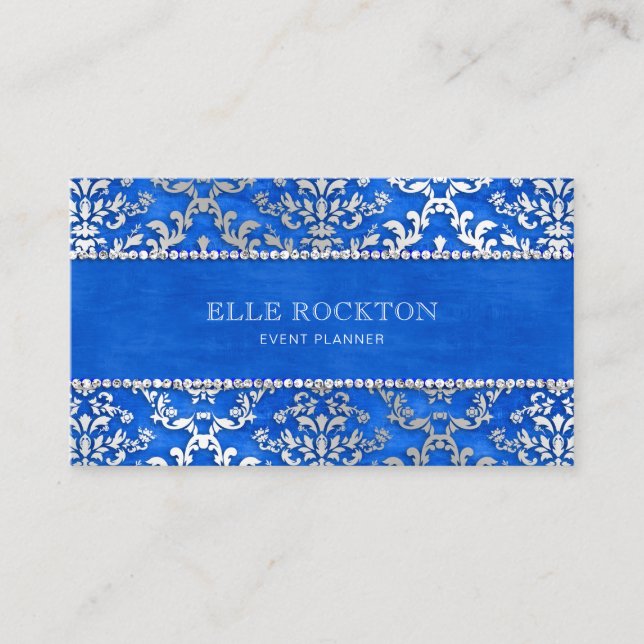 Carte De Visite Argent Cerulean de damassé de lueur vacillante de (Devant)