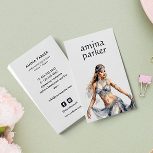 CARTE DE VISITE ARGENT DE COULEUR D'EAU ÉGYPTIEN DANSEUR