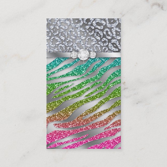 Carte De Visite Argent de rose de zèbre de parties scintillantes (Devant)