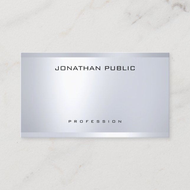 Carte De Visite Argent Glamour Moderne Semblent Élégant Simple Pla (Devant)