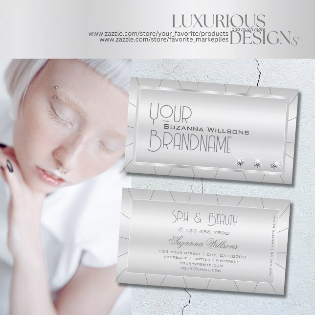 Carte De Visite Argent luxueux avec Ornate et Diamonds Creative (Créateur téléchargé)