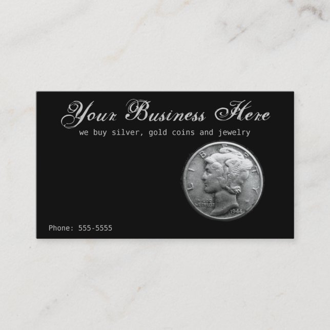 Carte De Visite Argent Mercury Dime Acheter Vendre Pièces Métal pr (Devant)