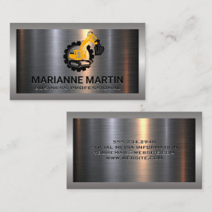 Carte De Visite Argent métallique en aluminium brossé Bull Dozer