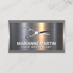Carte De Visite Argent métallique en aluminium brossé Ciseaux
