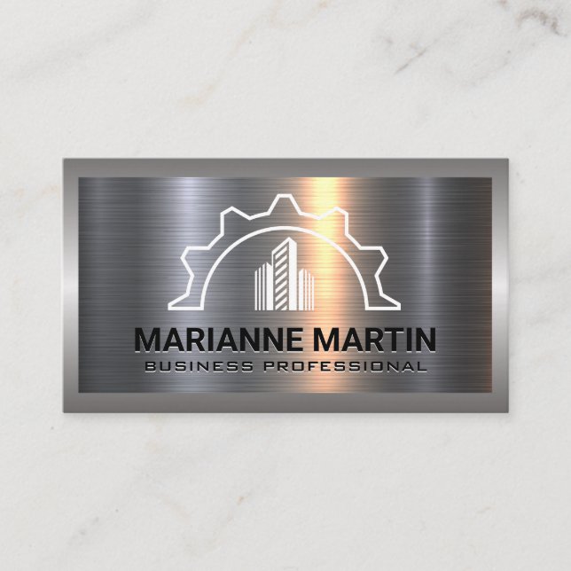 Carte De Visite Argent métallique en aluminium brossé | Engin de c (Devant)