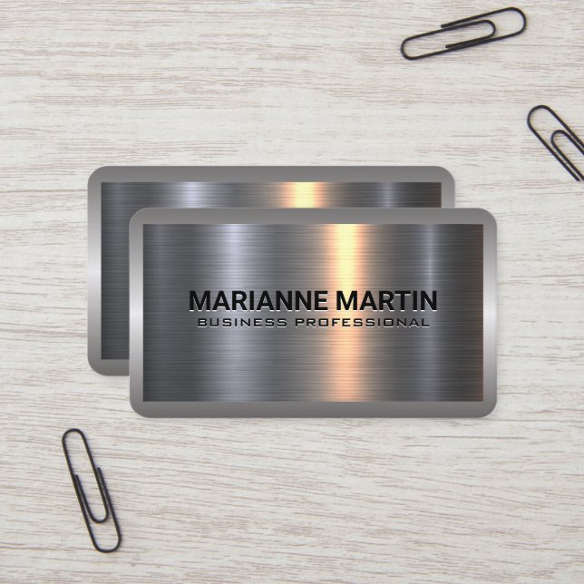 Carte De Visite Argent métallique en aluminium brossé | Frontière  (Devant/Arrière en situation)