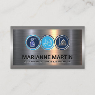 Carte De Visite Argent métallique en aluminium brossé   Icônes de 