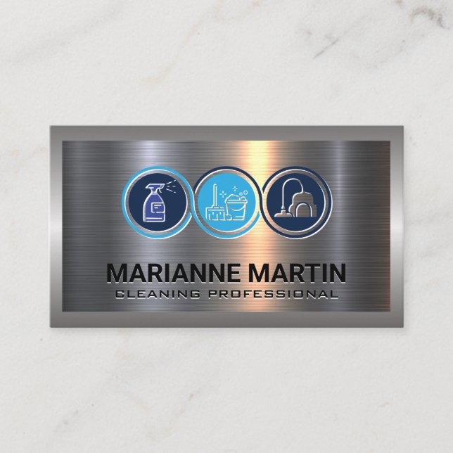 Carte De Visite Argent métallique en aluminium brossé | Icônes de  (Devant)