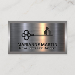 Carte De Visite Argent métallique en aluminium brossé Logo clé d