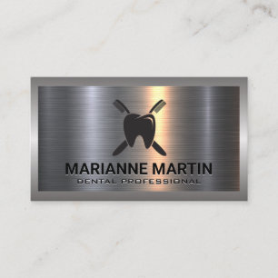 Carte De Visite Argent métallique en aluminium brossé Logo denta