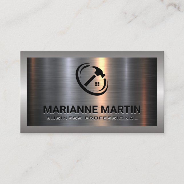 Carte De Visite Argent métallique en aluminium brossé | Logo du ma (Devant)