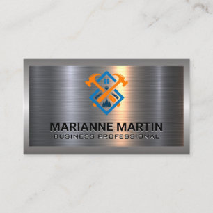 Carte De Visite Argent métallique en aluminium brossé Logo du ma