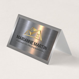 Carte De Visite Argent métallique en aluminium brossé Logo Gold