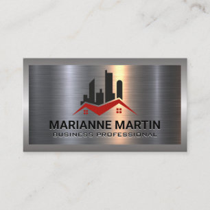 Carte De Visite Argent métallique en aluminium brossé Logo immob