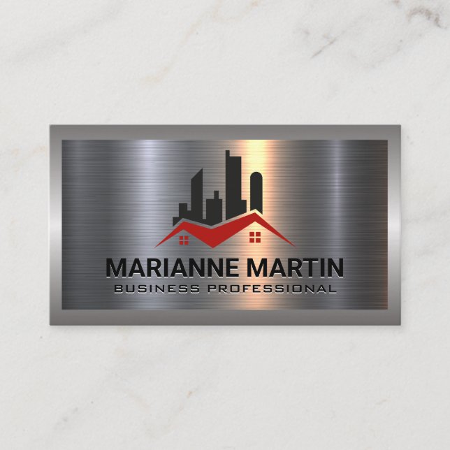 Carte De Visite Argent métallique en aluminium brossé | Logo immob (Devant)