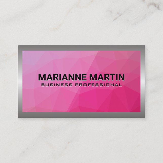 Carte De Visite Argent métallique en aluminium brossé | Magenta gé (Devant)