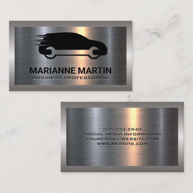 Carte De Visite Argent métallique en aluminium brossé | Service au (Devant / Derrière)