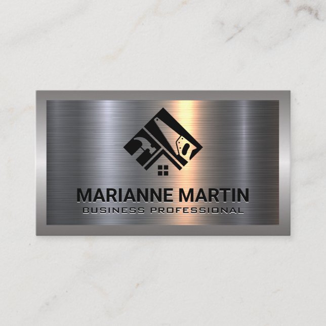 Carte De Visite Argent métallique | Outils main spécialisés | Géné (Devant)