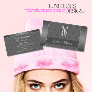 Carte De Visite Argent moderne et gris avec Monogram Professional