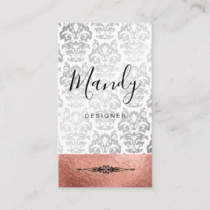 Carte De Visite Argent rose Argent Argent Argent Métal Damas