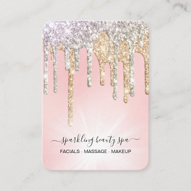 Carte De Visite *~* Argent rose + PARTIES SCINTILLANT de goutte d' (Devant)