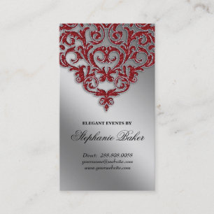 Carte De Visite Argent rouge d'étincelle de damassé d'organisateur