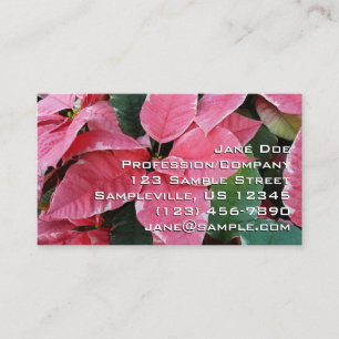 Carte De Visite Argent Star Marbre Poinsettias Pink Holiday Floral