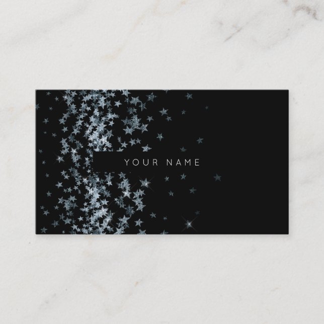 Carte De Visite Argent Stars Confetti Black Vip (Devant)