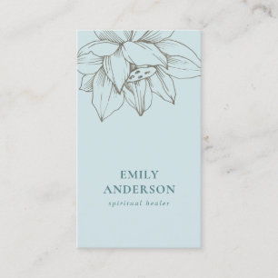 CARTE DE VISITE ARGENT TURQUOISE BLEU LOTUS SIMPLE REIKI SPIRITUEL