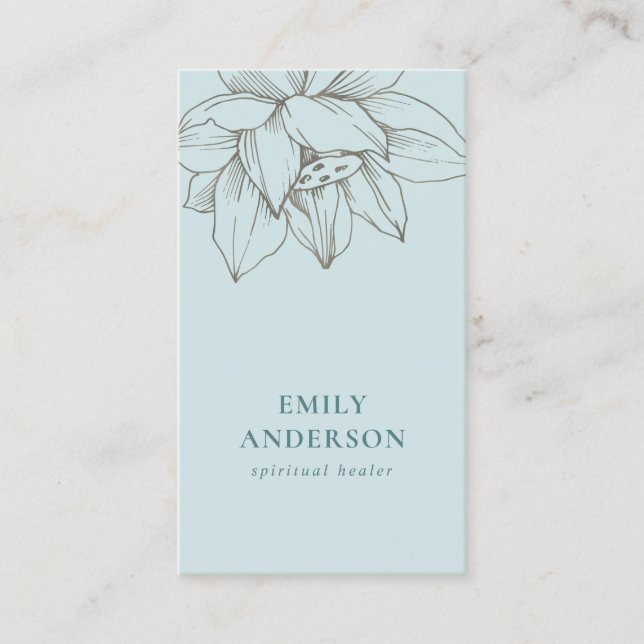 CARTE DE VISITE ARGENT TURQUOISE BLEU LOTUS SIMPLE REIKI SPIRITUEL (Devant)