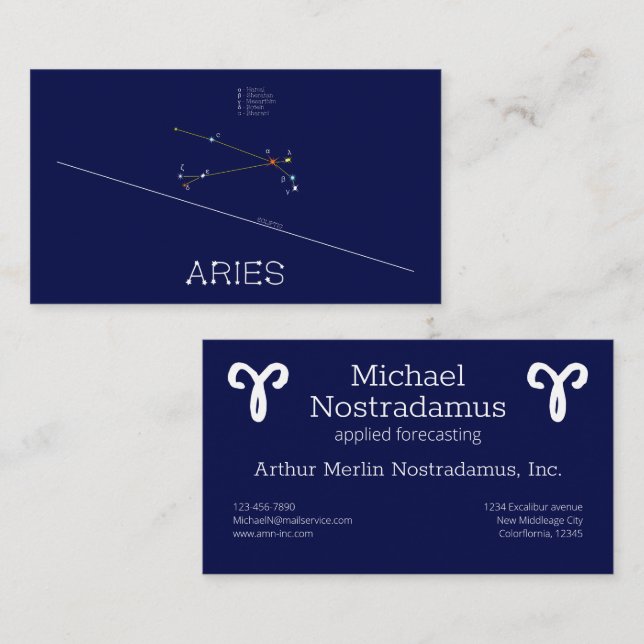 Carte De Visite Aries de Zodiac Constellation (Devant / Derrière)