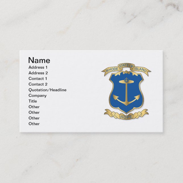 Carte De Visite Armoiries de l'État de Rhode Island (Devant)
