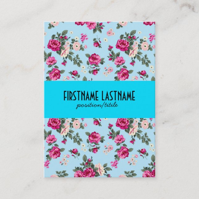 Carte De Visite Arrière - plan bleu rose Roses (Devant)