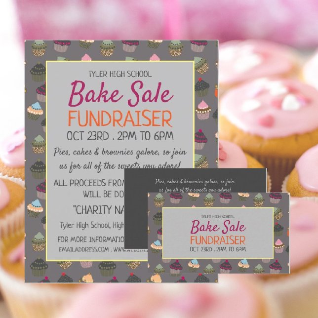 Carte De Visite Arrière - plan Cupcake, Charity Bake Sale Event Ad (Créateur téléchargé)